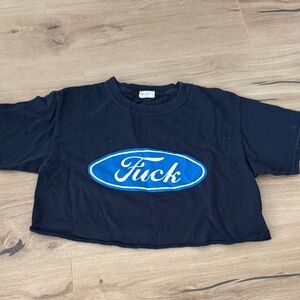 Brandy Melville Black Crop Top with Blue Graphic